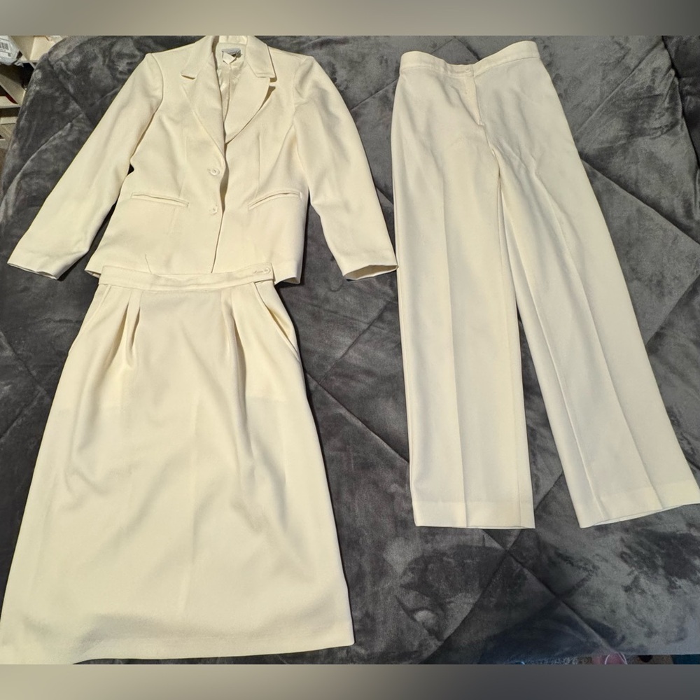 Women's Cream Three-Piece Pantsuit — Jacket, Skirt & Trousers